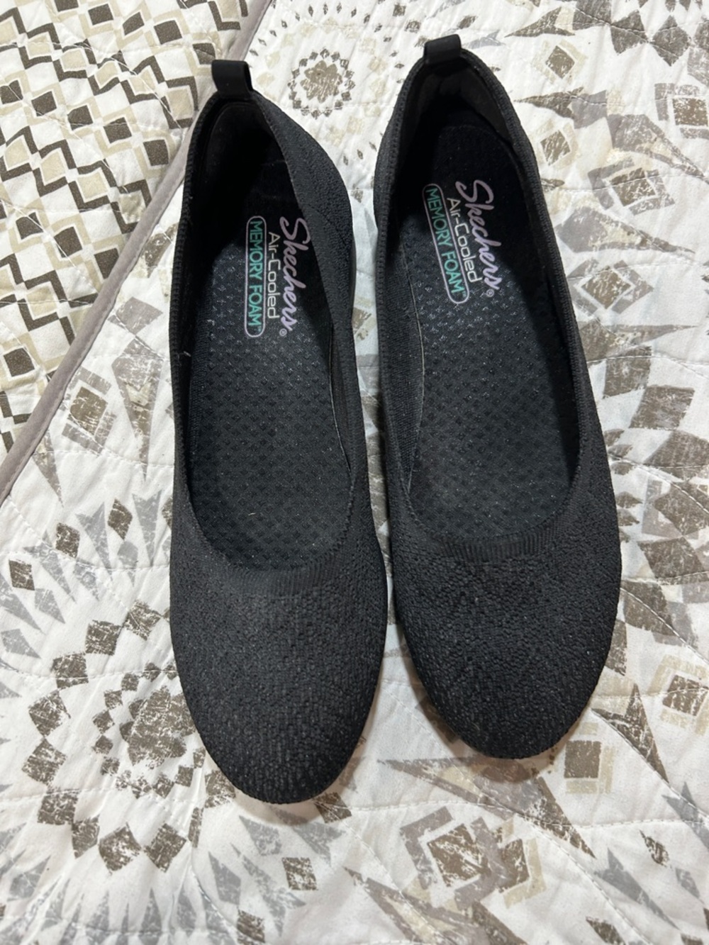 Skechers Black Knit Slip-On Ballet Flats with Memory Foam